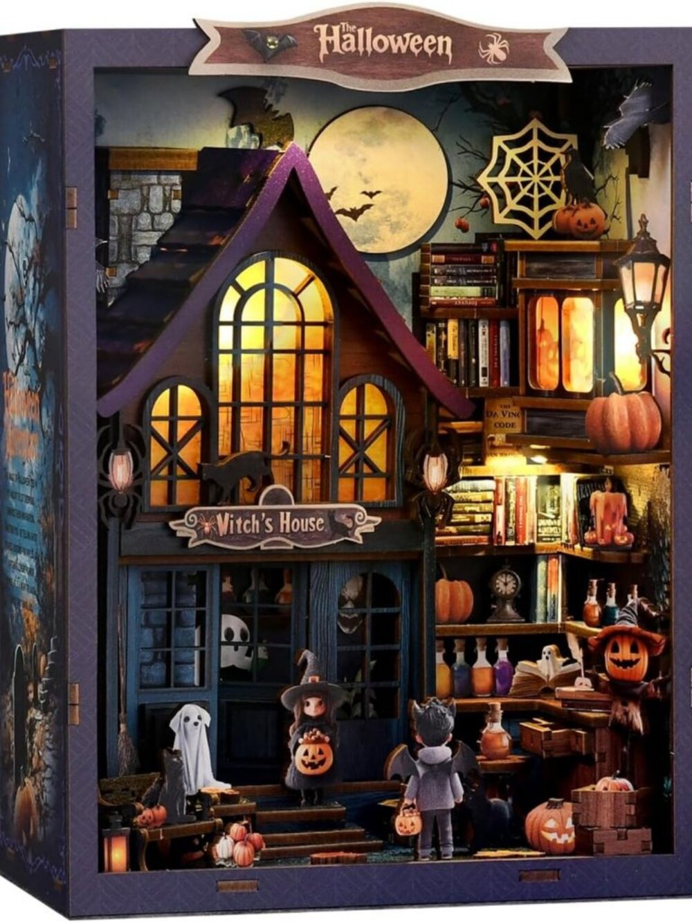 Halloween Mini Book Nook Kit - 3D Wooden DIY Castle with LED Lights, Spooky